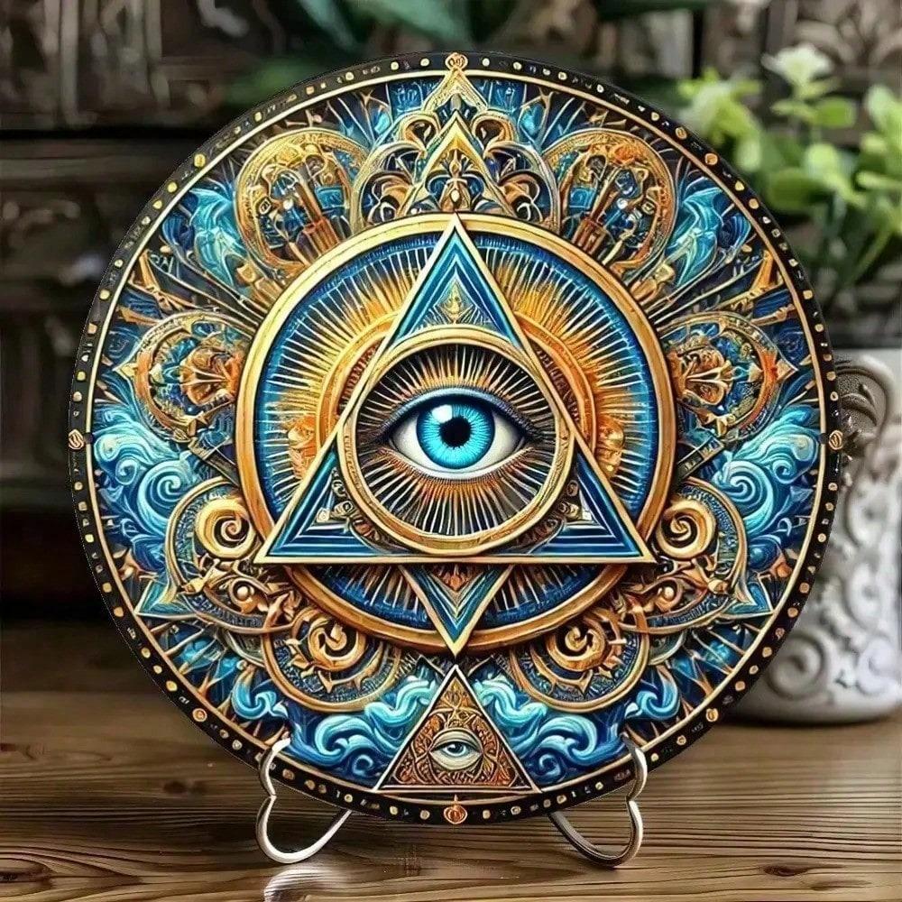 Mystical Providence Retro Round Metal Tin Sign 8 Inch All Seeing Eye Wall Art Home Bar Man Cave Decor