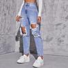 Women's Ripped Salt-Washed Straight Leg Jeans - European & American Fashion