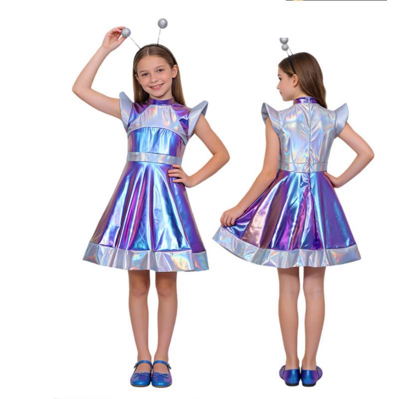Artificial Intelligence Aliens Cosplay Dress For Kids Party Performance With Sequin And Cartoon Elements