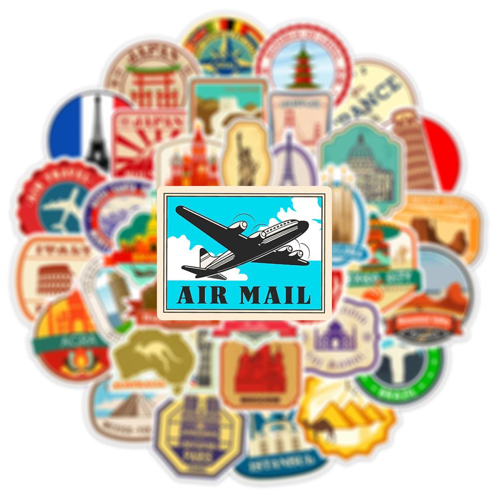10/30/50pcs Retro World Travel City Landmark Stickers Cartoon Landscape Decals DIY Water Bottle Phone Luggage Sticker Decoration