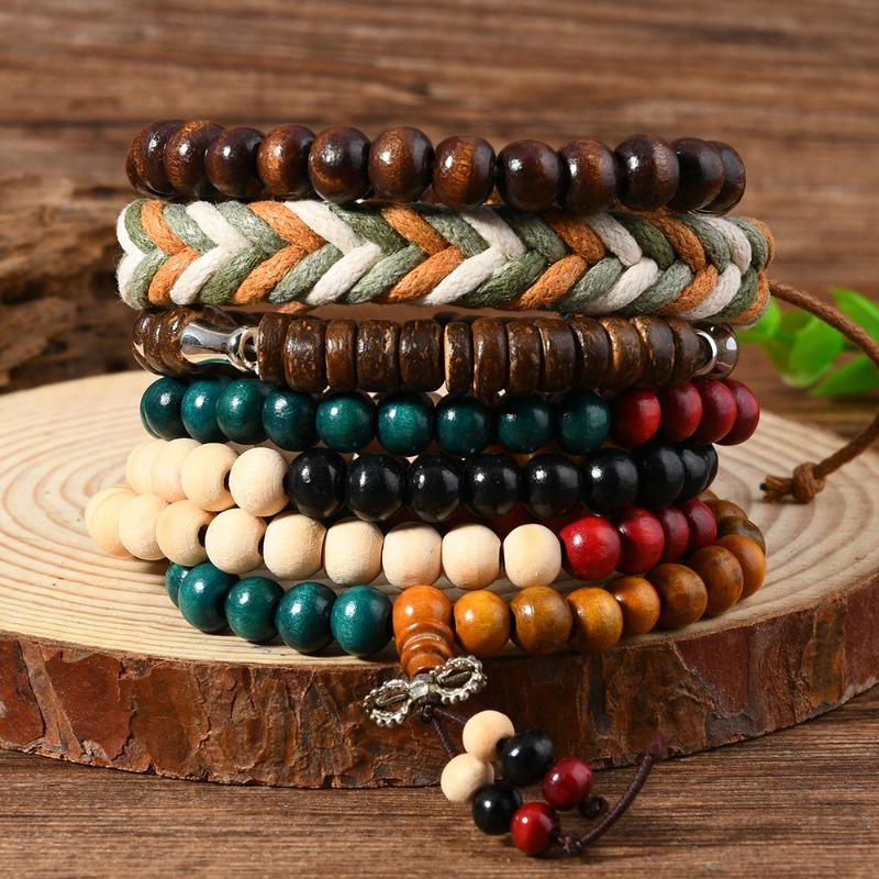 

Новый браслет из кокосовых бусин на эластичной леске для мужчин разноцветный