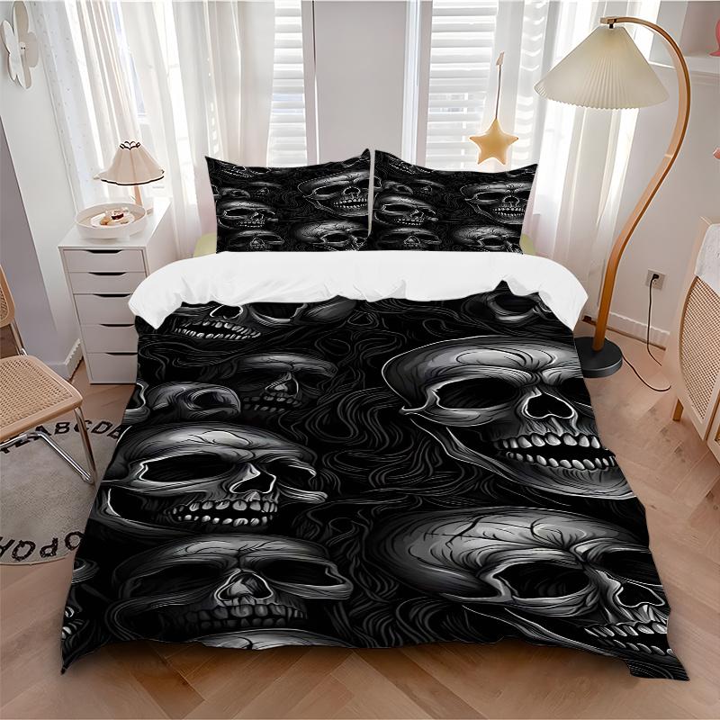 3pcs Skull Patterned Pillowcase Set - Includes One Quilt Cover and Two Pillowcases (No Core) - Home Decor, Festival Gift, Polyester Fabric, Anime Cart