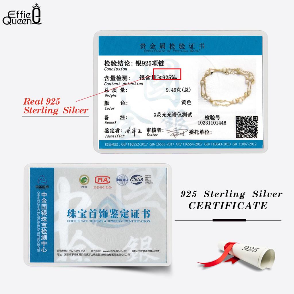 EFFIE QUEEN 100% S925 Silver 14k Gold Rhombus Style Pearl Chain Choker Necklace Simple Jewelry for Women Banquet Party GPN52