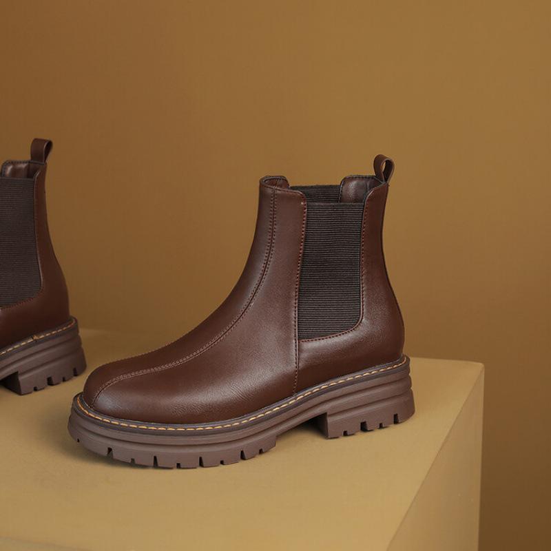 Korean Version of Round Head Sleeve Knight Boots Thick-soled Non-slip Large-size Women's Boots Autumn and Winter Medium Boots Women's Solid Color Med