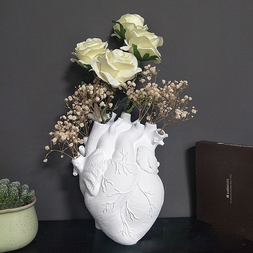 Art Style Heart Shape Flower Vase Heart Shape Flower Plant Container Vase Resin Ornaments  Gift