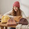 Color Blocked Ribbed Knit Cap Thick Warm Hat Brimless Striped Beanie Hat  Outdoor