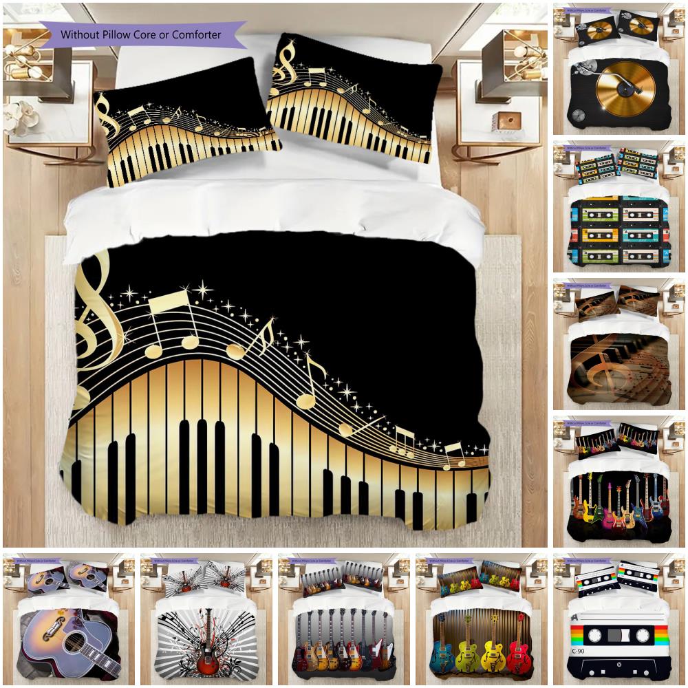 1PC Music, guitar Theme Bedding Quilt Set Quilt Cover Pillowcase Home Decoration Birthday Gift (1 * duvet cover + 2 * pillowcase, without core)