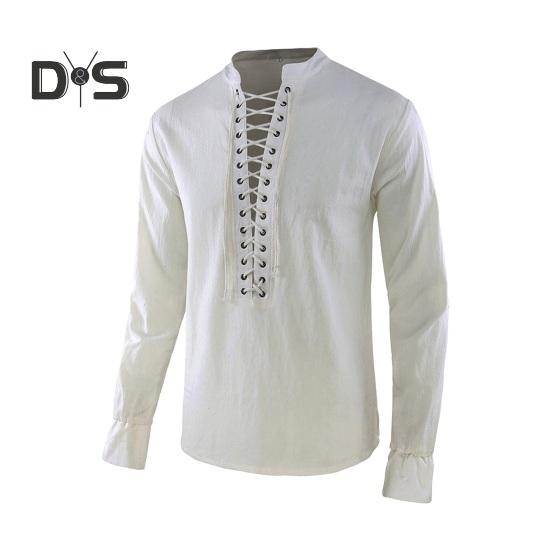 

Весна Осень Мужская Рубашка На Шнуровке Воротник-стойка Длинные Рукава Однотонный Цвет Свободный Ретро Средневековый Средневековый Повседневный Топ Для Косплея Выступлений S белый