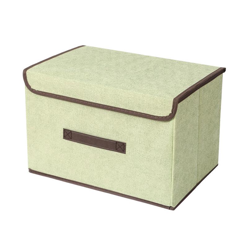 Foldable Linen-Like Storage Box with Lid for Clothes and Sundries