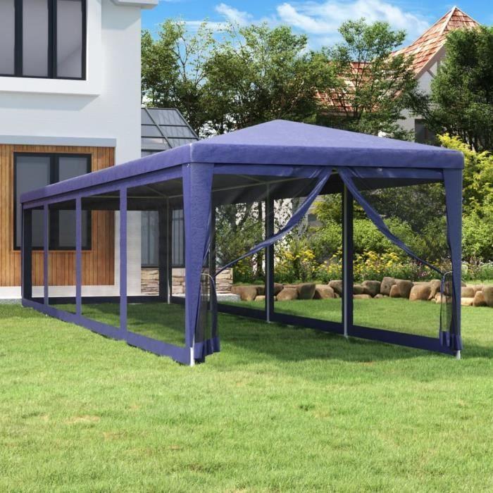 319247 vidaXL Party Tent and 10 Mesh Sidewalls Blue 3x12 M HDPE