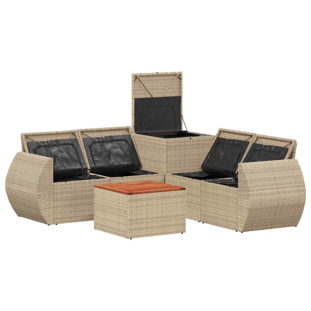 Sofa Set 6 pcs Beige and Light Grey Poly Rattan and Steel