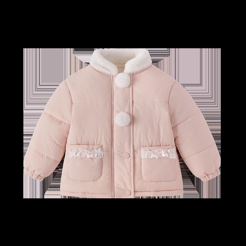 Girls' Winter Cotton Jacket: Plush-Padded Coat for Stylish 3-Year-Olds