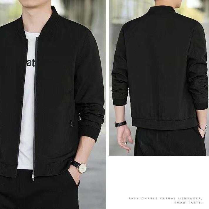 Men's Jacket Spring and Autumn Korean-style Casual Baseball Jacket Collar Coat Solid-color Top Men's Fashion Trend