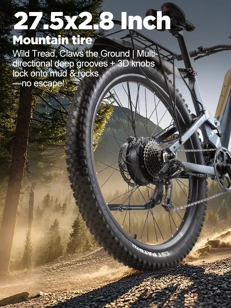 KIMDYMA K02 Adult Electric Bike 48V20AH1500W Motor 27.5×2.8 Inch Fat Tires, Torque Sensor, All-terrain Electric Bicycle