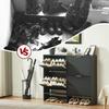 120 x 24 cm Shoe Cabinet with Grooved Front – Height-Adjustable with Anti-Tip Device and Decorative Table for the Hallway, in Black