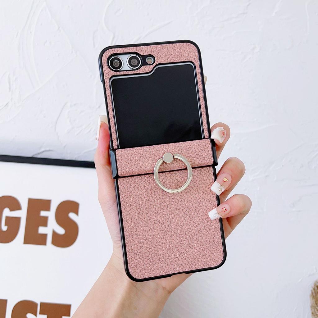 Suitable for Samsung Z Flip6 mobile phone case Z Flip5 lychee pattern ring buckle folding screen anti-drop case X Flip