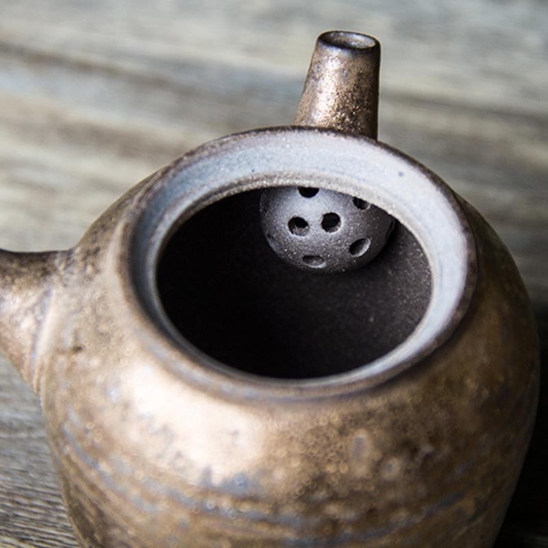 220ml Gilded Ceramic Side Handle Teapot Japanese Retro Coarse Pottery Filter Kung Fu Tea Set