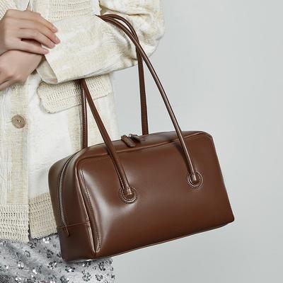 Genuine Leather Boston Women's Bag Bowling Bag Handheld One Shoulder Pillow Bag Women's New Square Underwear Women's Bag