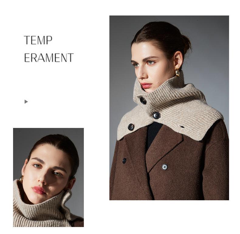 2025 European & American High-End Wool Knitted Flower Button Neck Warmer for Autumn/Winter