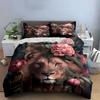 Floral Lion Decor Set Artwork Exquisite Three-Piece Bedding Set Gift For Kids And Adults