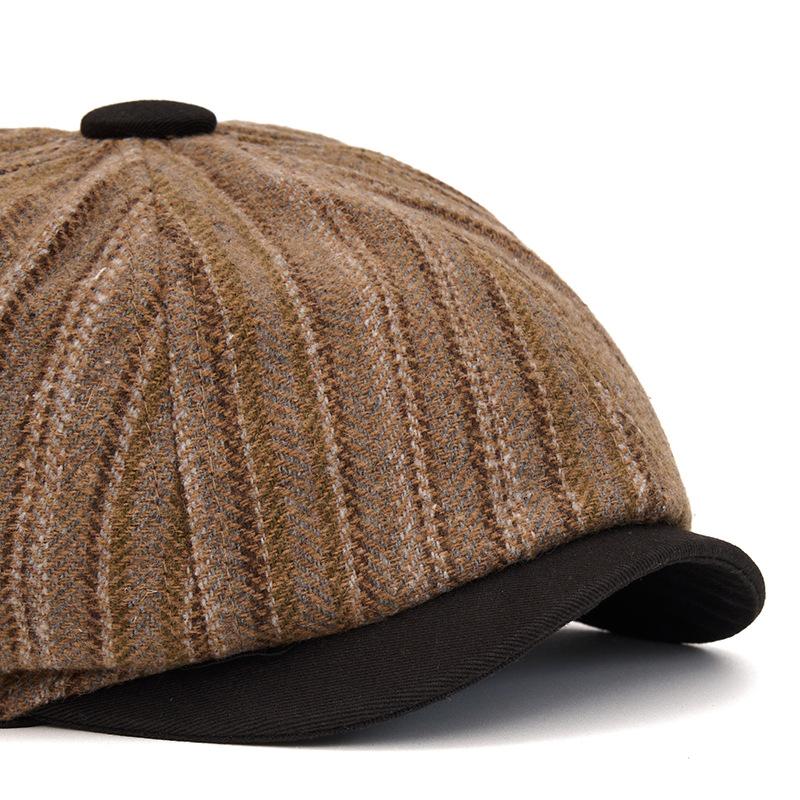 Șapcă Octogonală cu Dungi Vintage Bărbați Toamnă Iarnă Caldă Beretă Șapcă de Pictor Șapcă Britanică de Băiat de Ziar