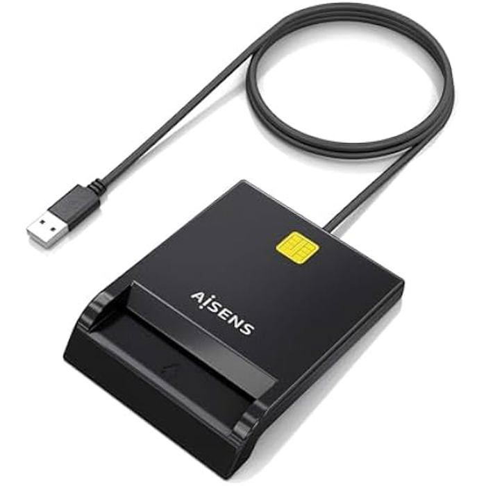 Lecteur de Carte à Puce - AISENS - DNIE - Noir - Garantie 3 ans - Interface USB
