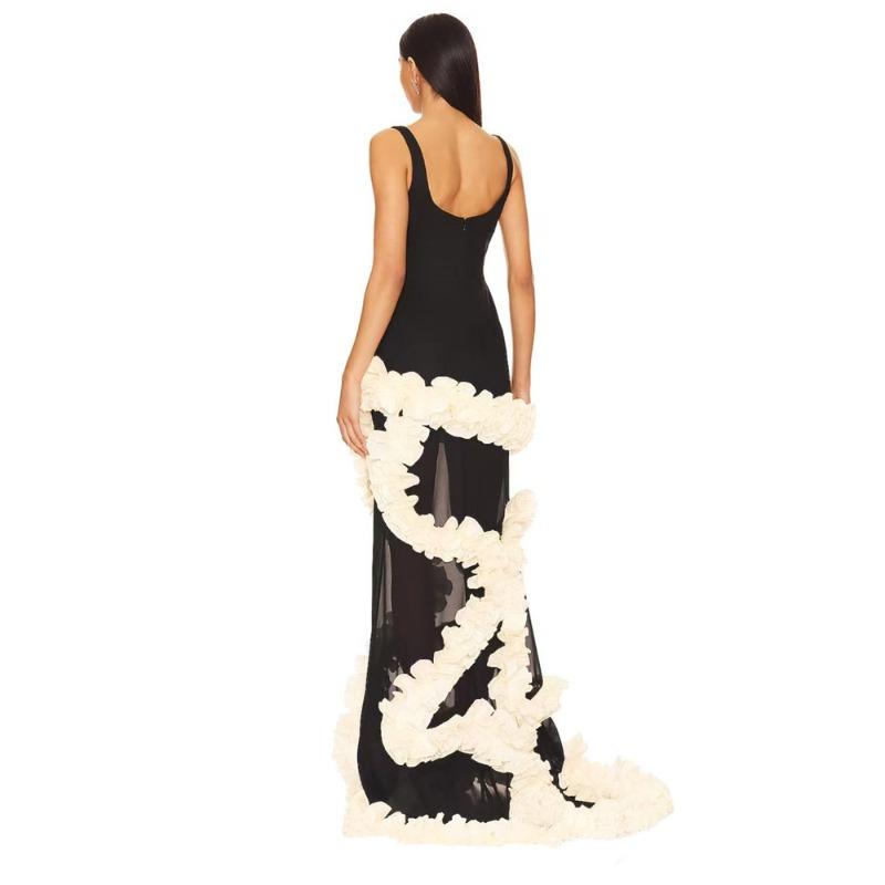 New bandage skirt spring and summer lotus leaf lace mesh irregular side dress women's clothing
