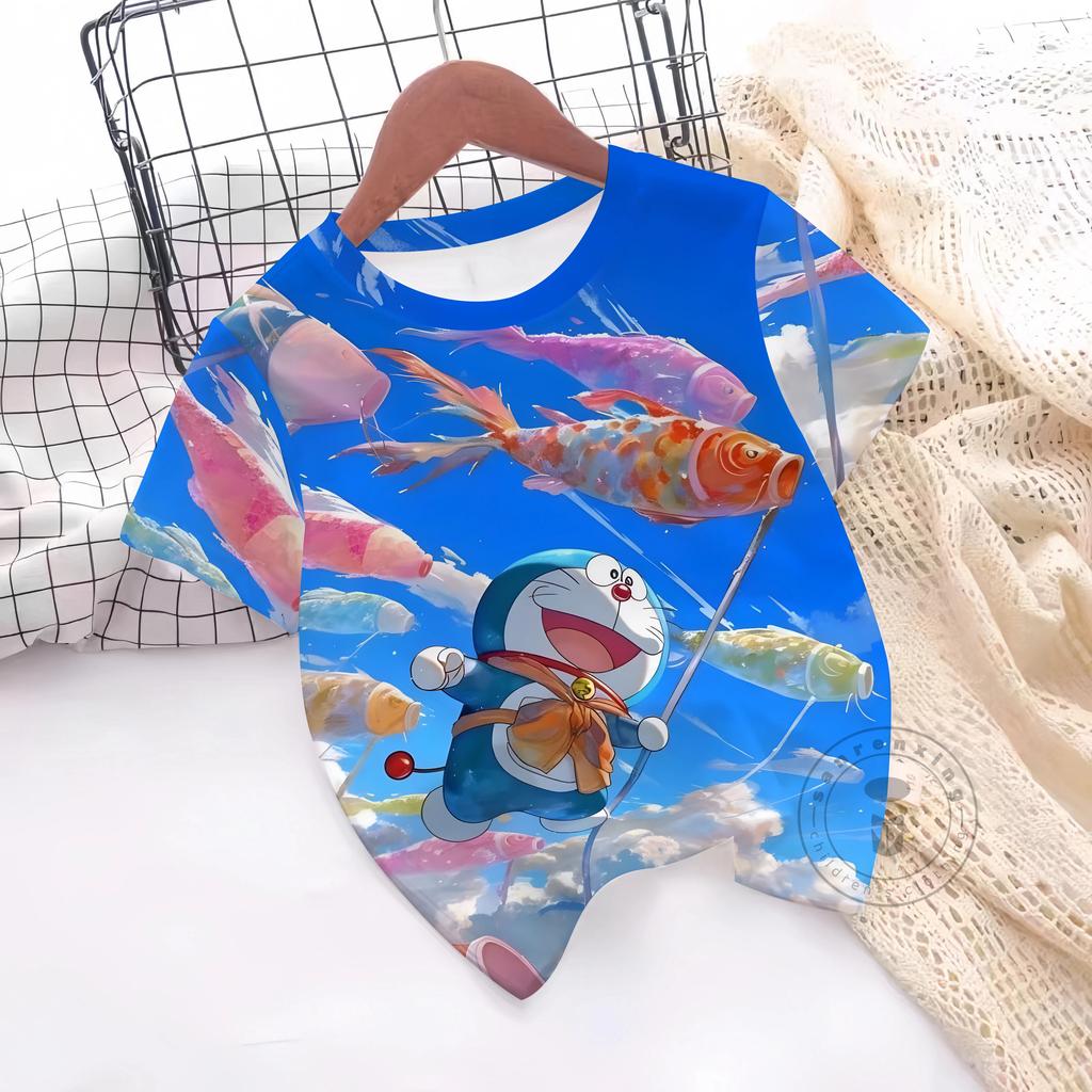 Fashions Girl T-Shirt 3D Print Cute Doraemon T Shirts Casual Crew Neck Boys' And Girls' Clothing T-Shirts For Children