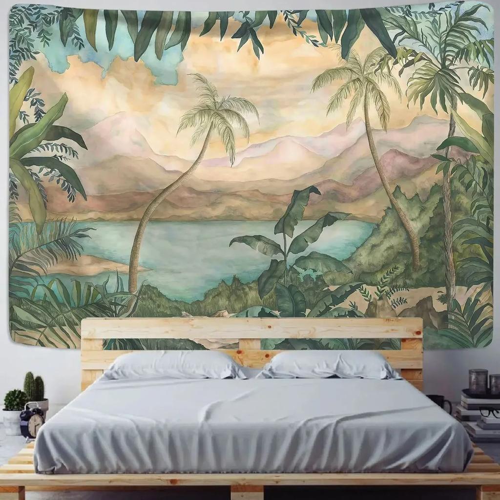 Nordic Ins Home Living Room Bedroom Fabric Hanging Painting Background Decoration Tropical Plant Print Tapestry Wall Hanging