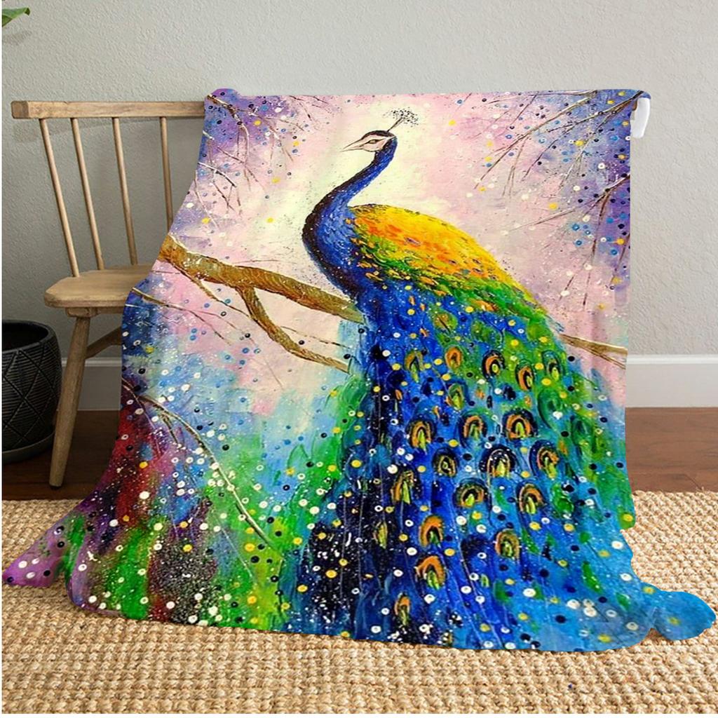 Peacock Night Sky Blanket Soft Comfortable All Seasons Suitable Sofa Office Nap Travel Festive Gift
