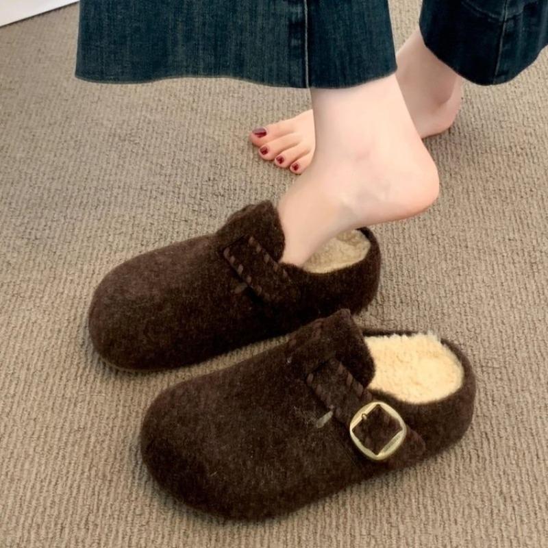 Thick-fibered Women's Bag-style Half-toe Slippers, New Style, Lazy Person's Cotton Shoes