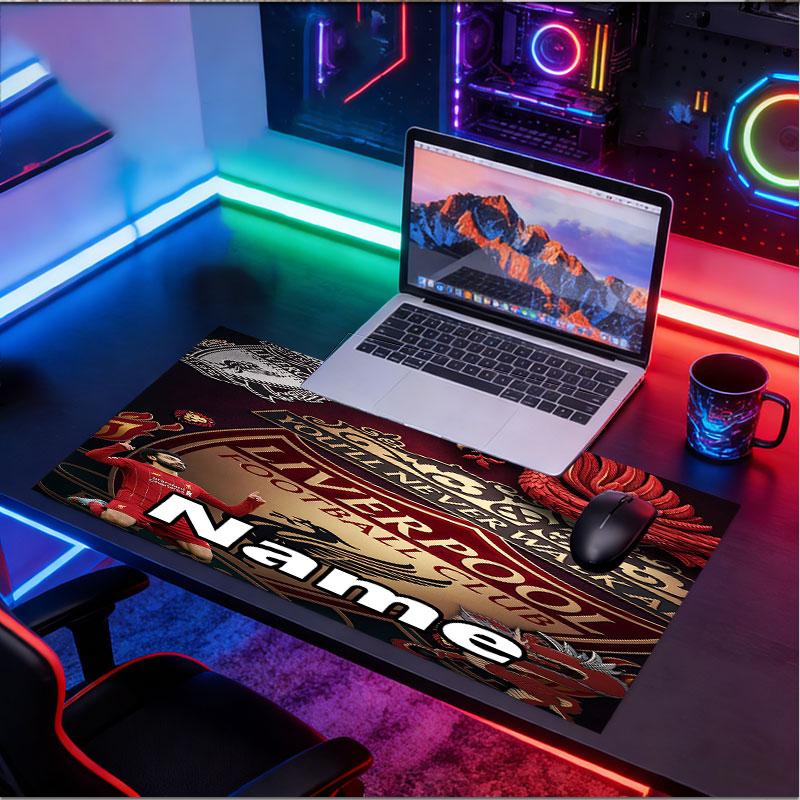 Custom Name Personalized Liverpool Football Club Pattern Mousepad, Laptop PC Desk Mat, Decorative Desk Mat for Home Keyboard Pad Gift