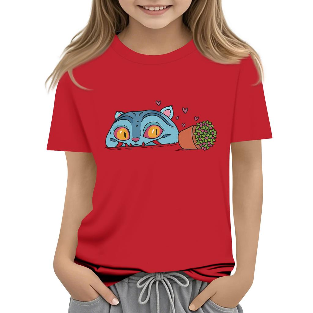 Boys Girls Round Neck Casual Printed Short-sleeved T-shirt Top