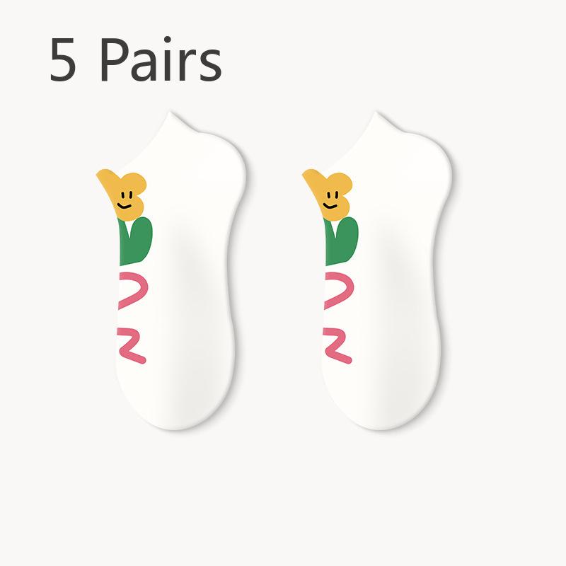 5 Pairs of Women's Summer Thin New Non Slip with Shallow Mouth Boat Socks
