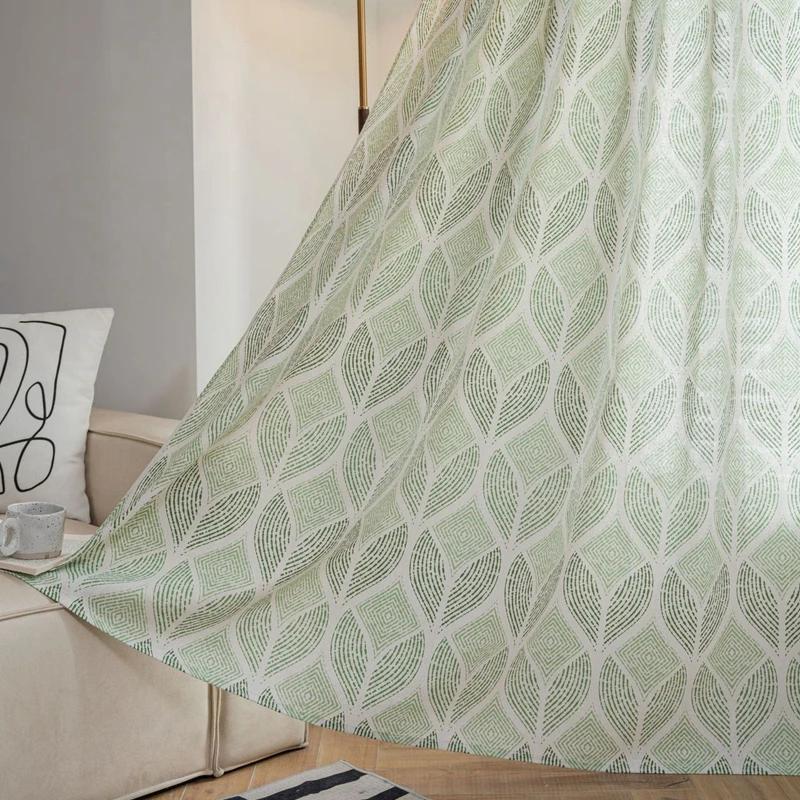 

Curtain Finished Geometric Print Four-color Window Kitchen Curtain Semi-blackout Bay Window Bedroom Home Decoration Valance W132 x H160cm&Threading Rod зелёный