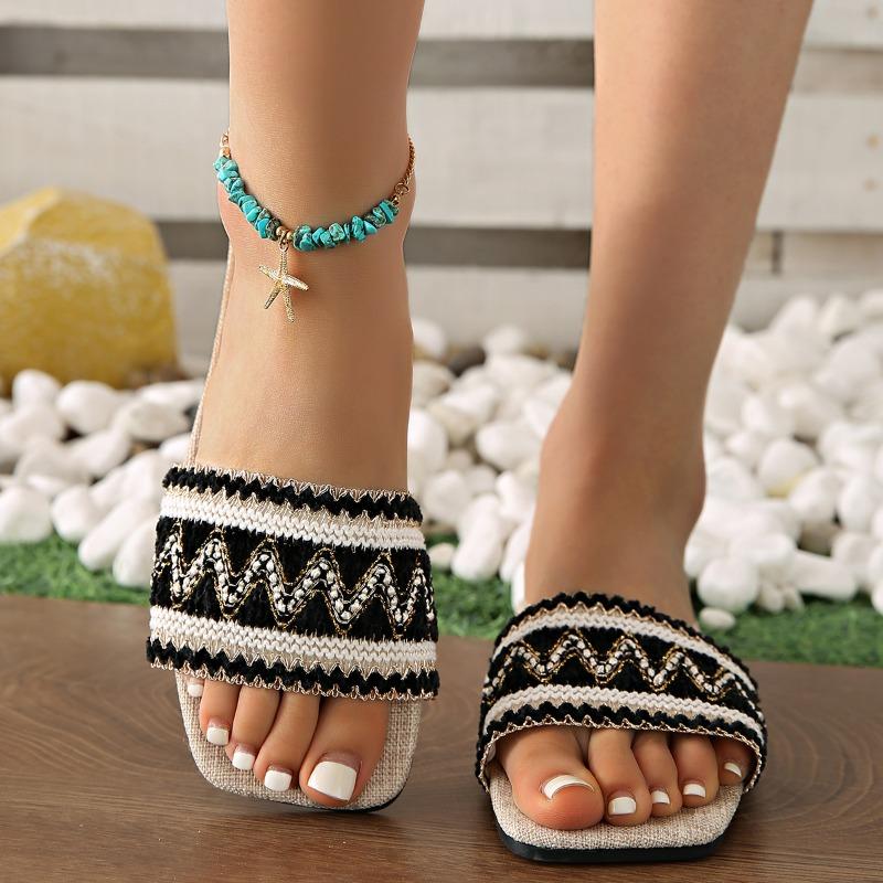 

Fashion Ladies Shoes 2025 High Quality Open Toe Women s Slippers New Fashion Outdoor Daily Summer Color Matching Plus Size Flat Slippers 43 чёрный