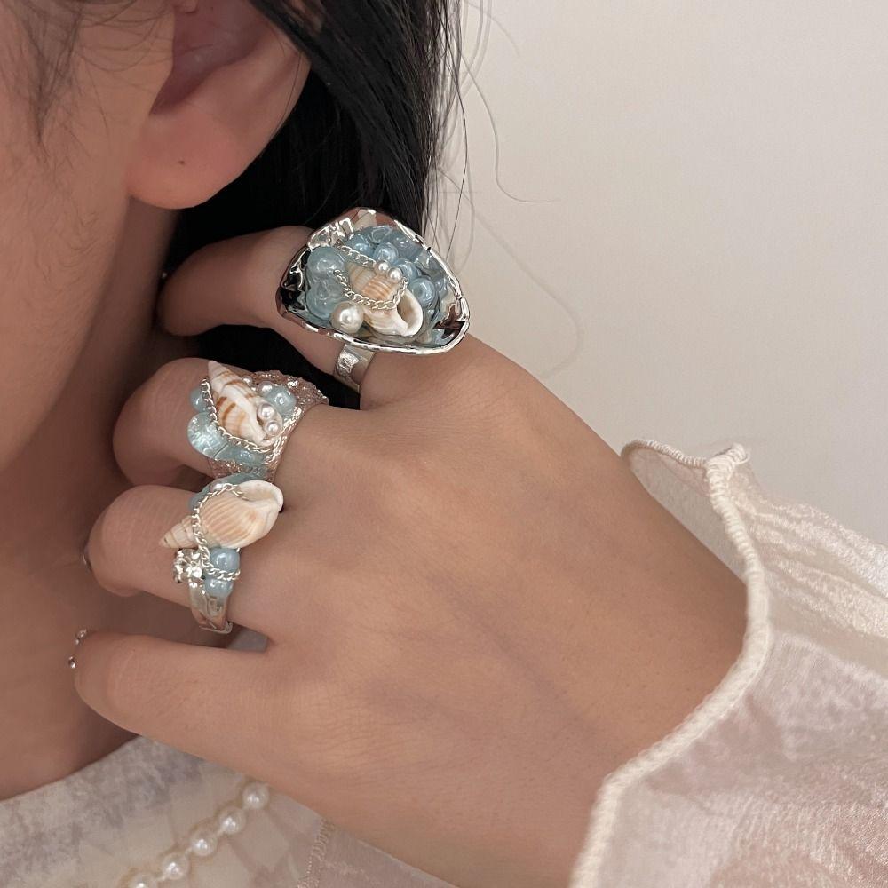 

Кольцо Exaggerate Conch Opening, металлические аксессуары в стиле океана, винтажное женское разъемное кольцо для женщин