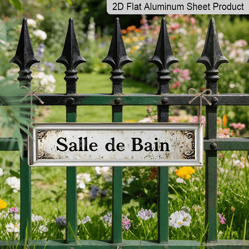 Plano 2D, 1 ud. Montable en Pared Vintage Francés Baño Aluminio Señal Decorativa Adecuado para Hogar, Casa de Campo Rústico Placa de Aluminio con Citas