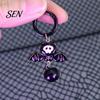 Halloween Themed Keychain Cartoon Bat with Bell, Winged Ghost Castle Seasonal Bag Ornaments Charm, Backpacks Handbags Decoration Accessory,