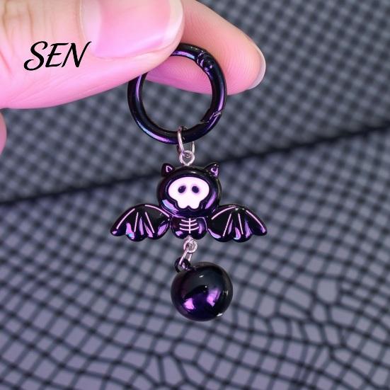 Halloween Themed Keychain Cartoon Bat with Bell, Winged Ghost Castle Seasonal Bag Ornaments Charm, Backpacks Handbags Decoration Accessory,