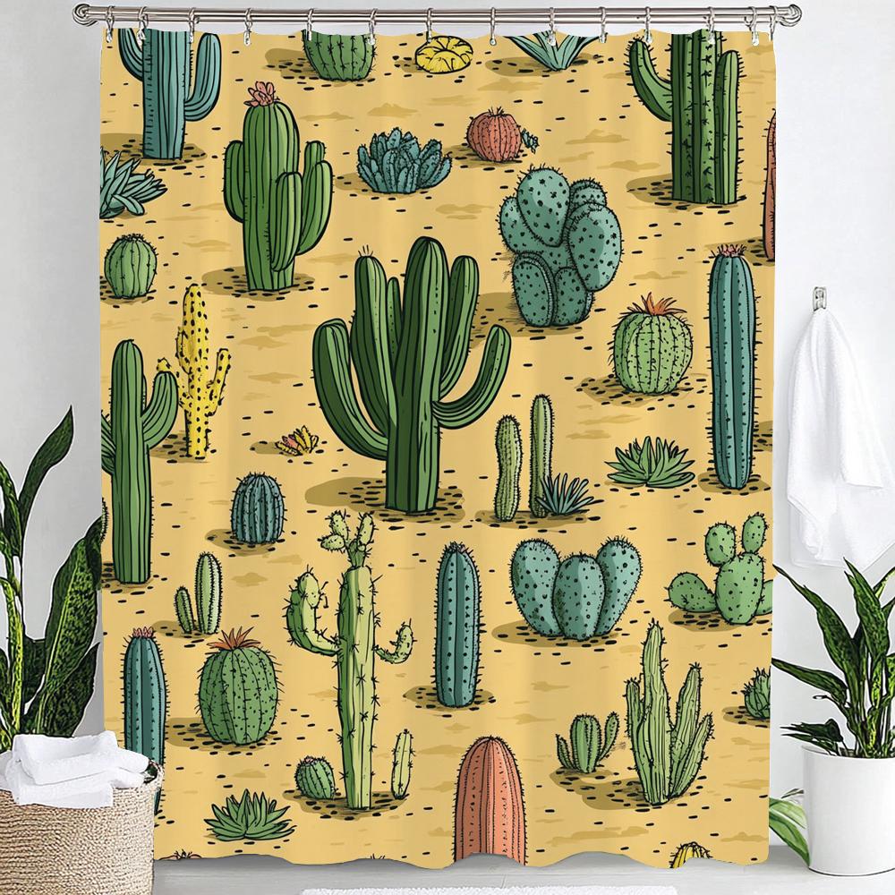 Nordic Art style Plant Cactus Printed Shower Curtain Bathroom Curtain,Hanging Curtain With 12 Hooks Decoration Machine Washable