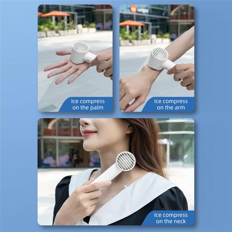 ABKY-Handheld Turbo Ice Fan With Hook USB Mini Cold Fan 5-Speeds Wind Adjustable Outdoor Ice Compress Turbo Jet Fan