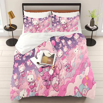 Set Biancheria da Letto per Camera da Letto con Stampa Hello Kitty Copripiumino Regali di Natale Comforte Cartone Animato Con Federa