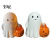 Glowing Desk Ornament Halloween Holding Pumpkin Ghost Figurine, Spooky Statue with Holiday Night Light, Resin for Tabletop Centerpiece