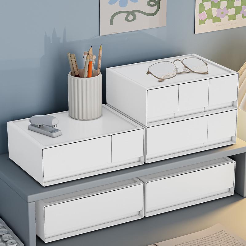 Stohovatelný stolní úložný box na kosmetiku a produkty péče o pleť se zásuvkami k posteli