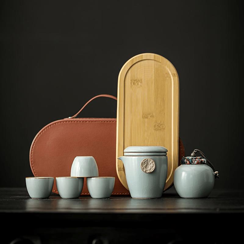 Sky Blue Ru Kiln Dragon Year Travel Kung Fu Tea Set