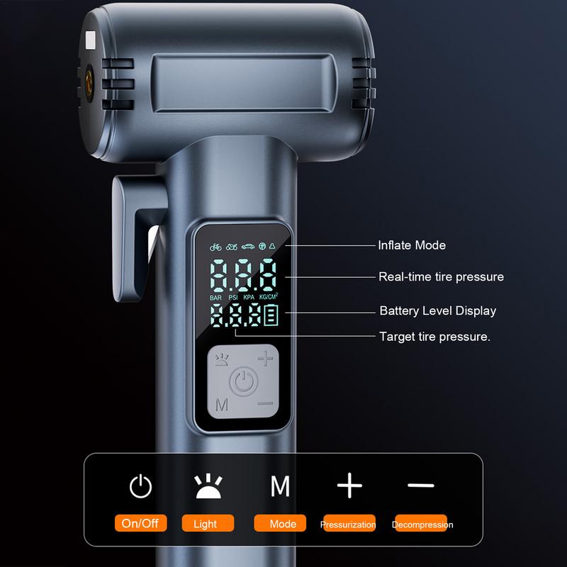 Tire Inflator Portable Air Compressor Portable Air Compressor With Pressure Gauge LED Light Air Pump With Seatbelt Cutter Tire