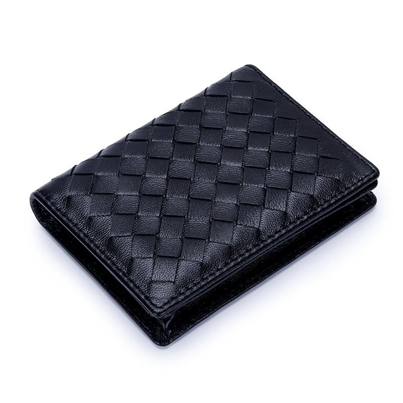 European and American woven sheepskin business card bag men s new leather card bag large capacity women s business card change card clip card bag чёрный