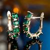 Green Zircon Square Stone Luxury Crystal Hoop Earrings For Women Vintage Gold Color Ear Buckle Wedding Jewelry Versatile Gifts