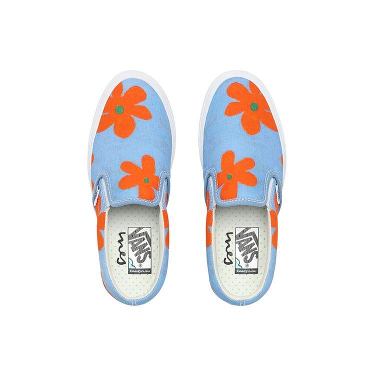 Vans Ines Longevial X  Slip-On Comfycush Orange Floral Pattern Low-Top Skate Shoes Women Sneakers Blue VN0A3WMDSXJ